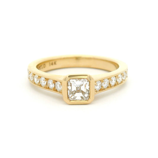 14k Yellow Engagement Ring with Natural 0.41ct Asscher-Cut Diamond and Accent Diamonds