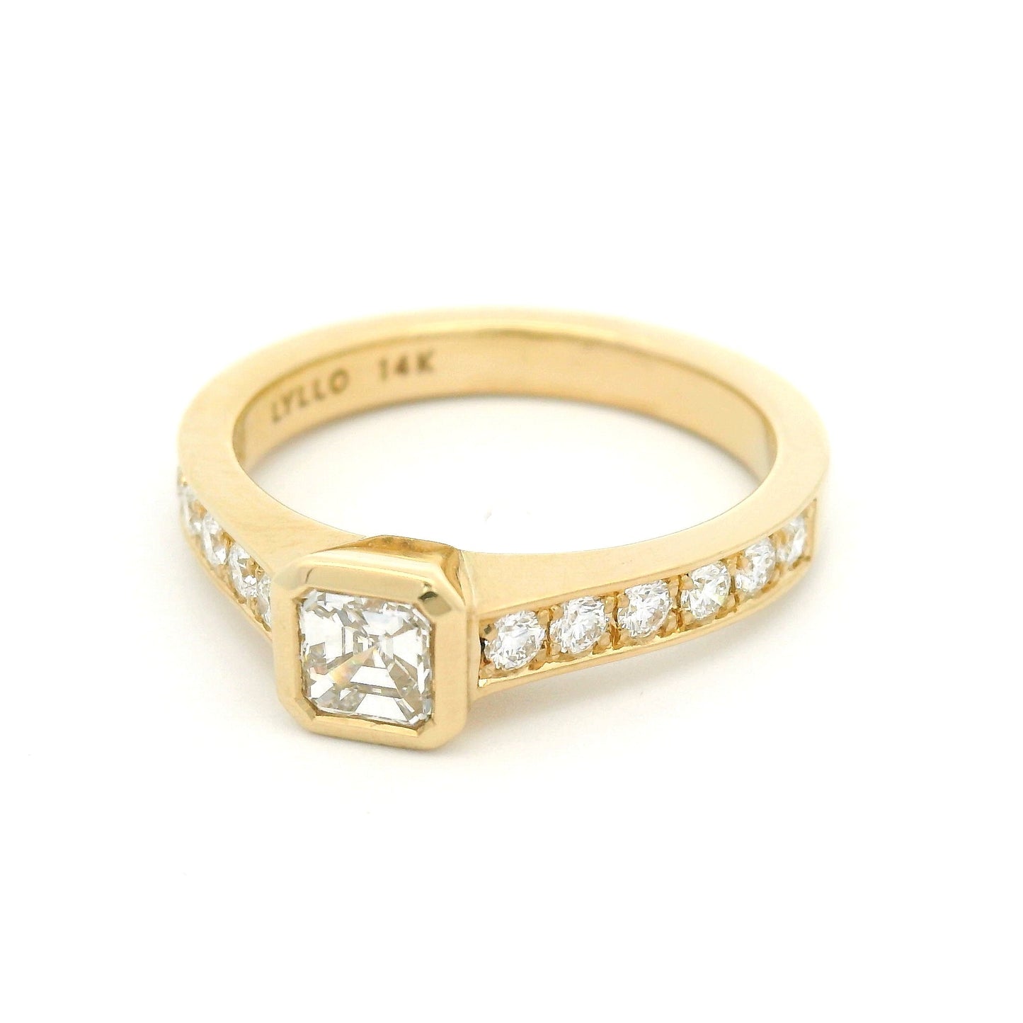 14k Yellow Engagement Ring with Natural 0.41ct Asscher-Cut Diamond and Accent Diamonds