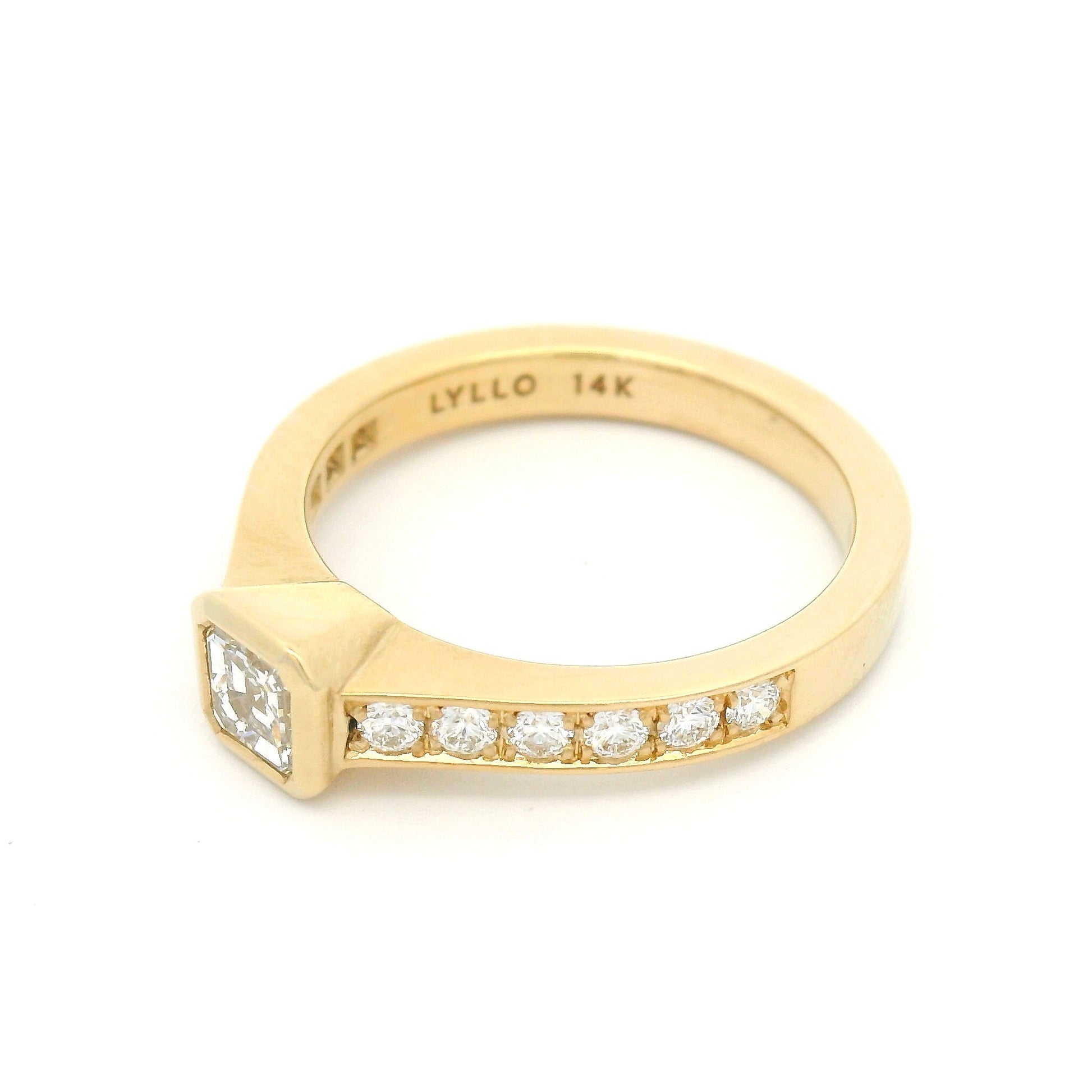 14k Yellow Engagement Ring with Natural 0.41ct Asscher-Cut Diamond and Accent Diamonds
