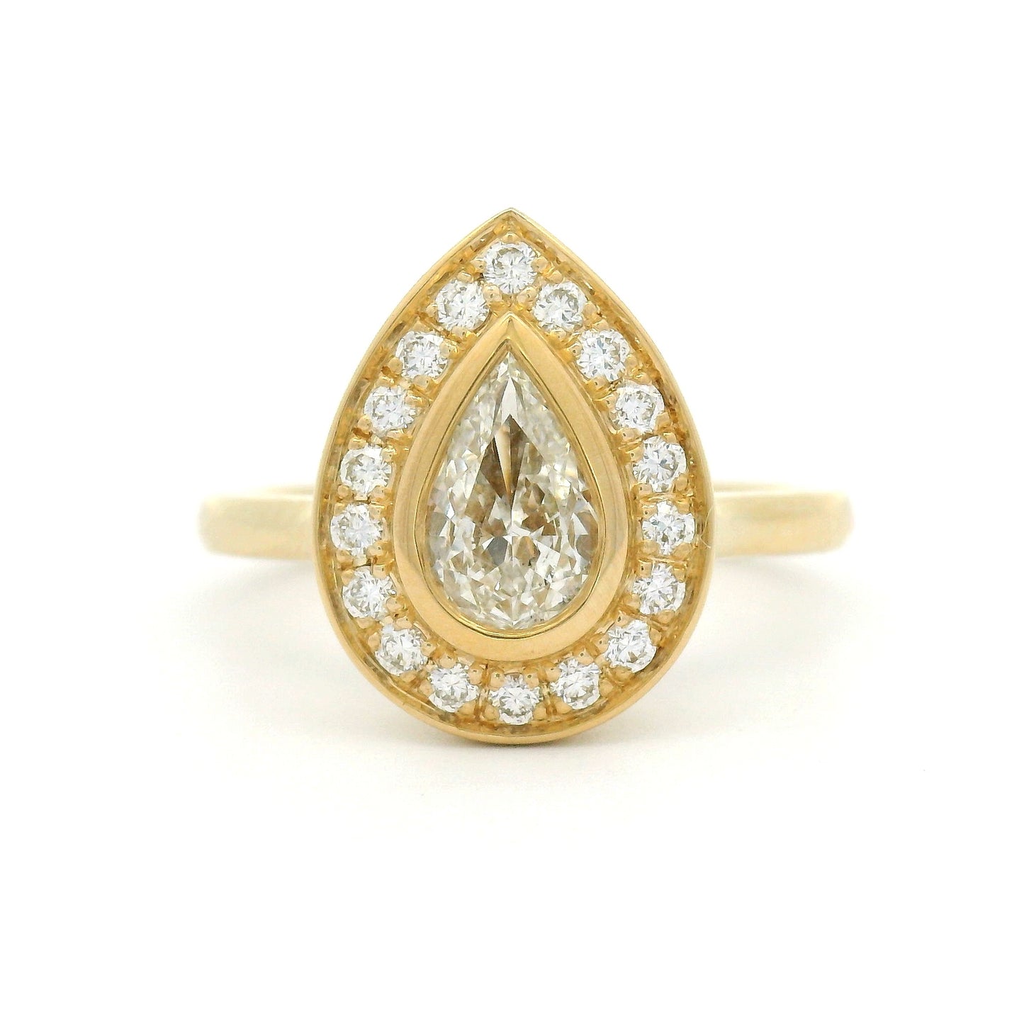 14k Yellow Engagement Ring with 0.44ct Pear-Shaped Diamond and Accent Diamond Halo