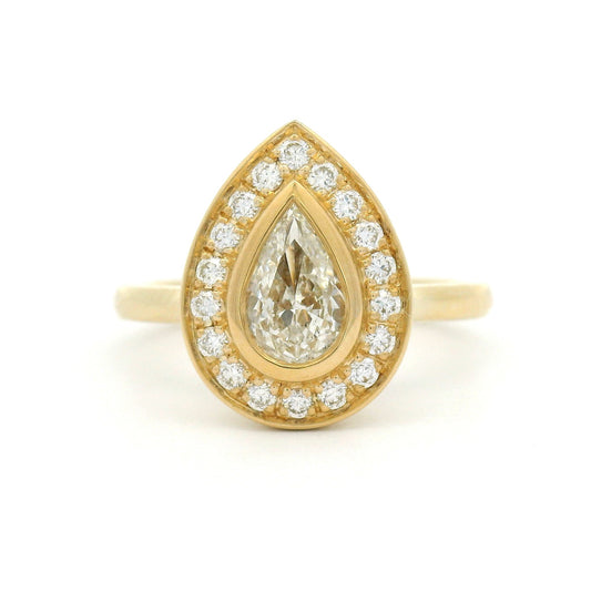 14k Yellow Engagement Ring with 0.44ct Pear-Shaped Diamond and Accent Diamond Halo