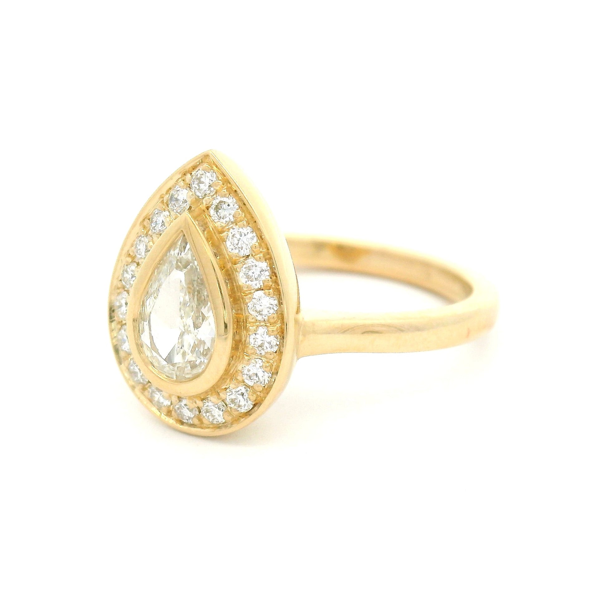 14k Yellow Engagement Ring with 0.44ct Pear-Shaped Diamond and Accent Diamond Halo