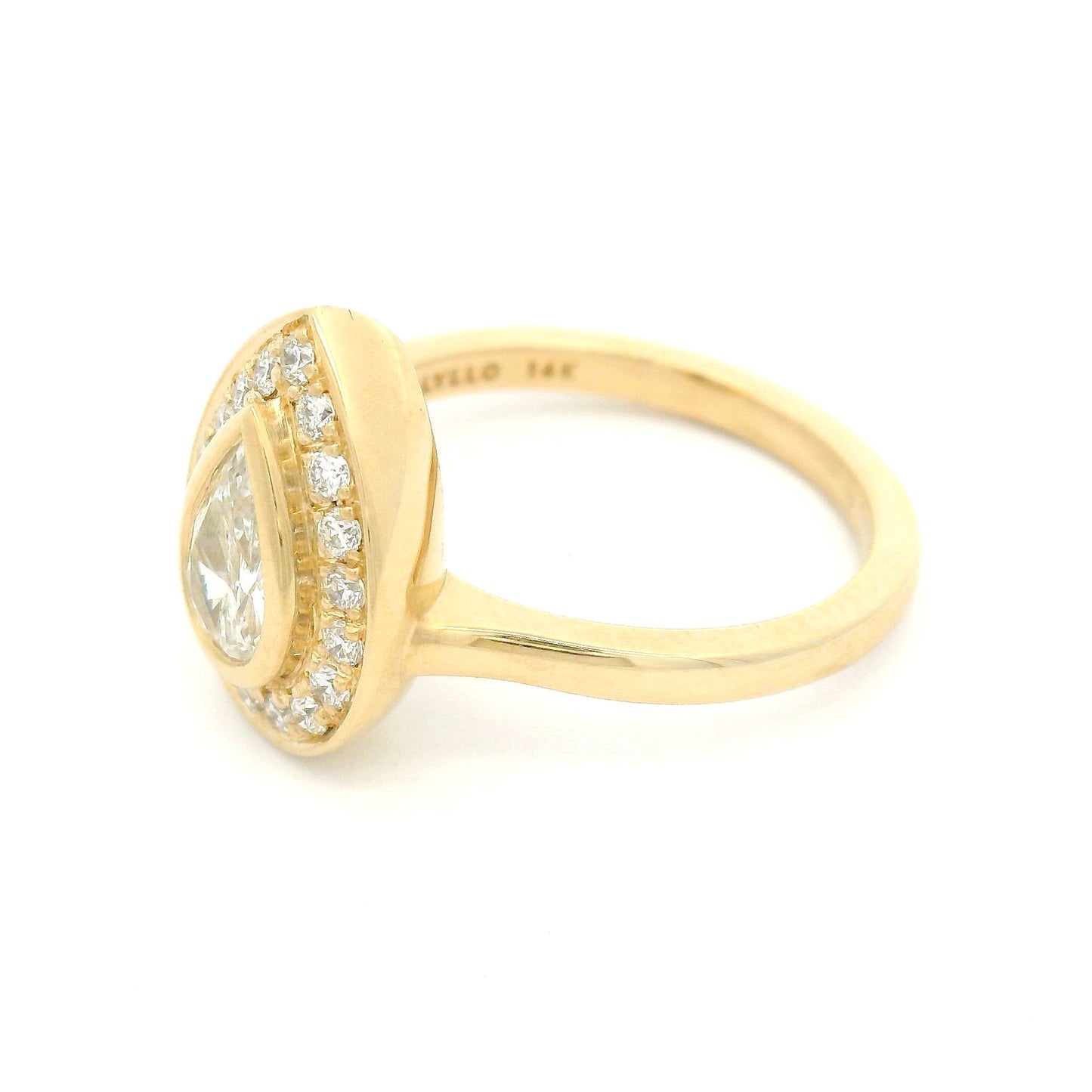 14k Yellow Engagement Ring with 0.44ct Pear-Shaped Diamond and Accent Diamond Halo