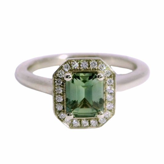Teal Sapphire Diamond Halo Engagement Ring