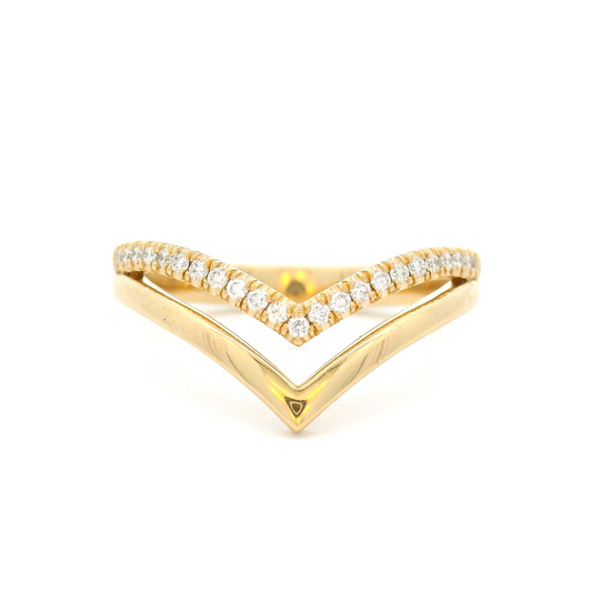 14k yellow ring bead set with 0.12cts total weight of diamonds.