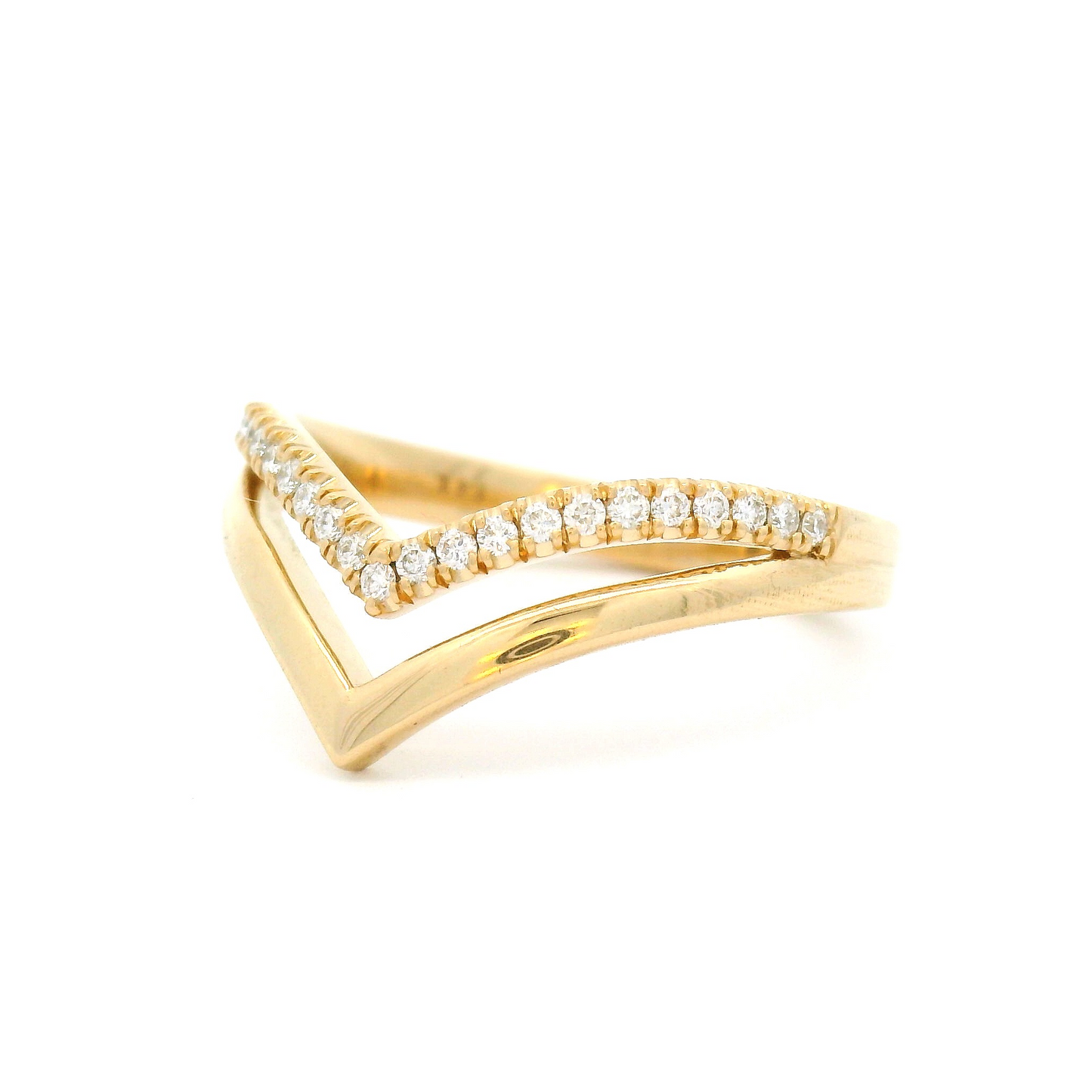 14k yellow ring bead set with 0.12cts total weight of diamonds.