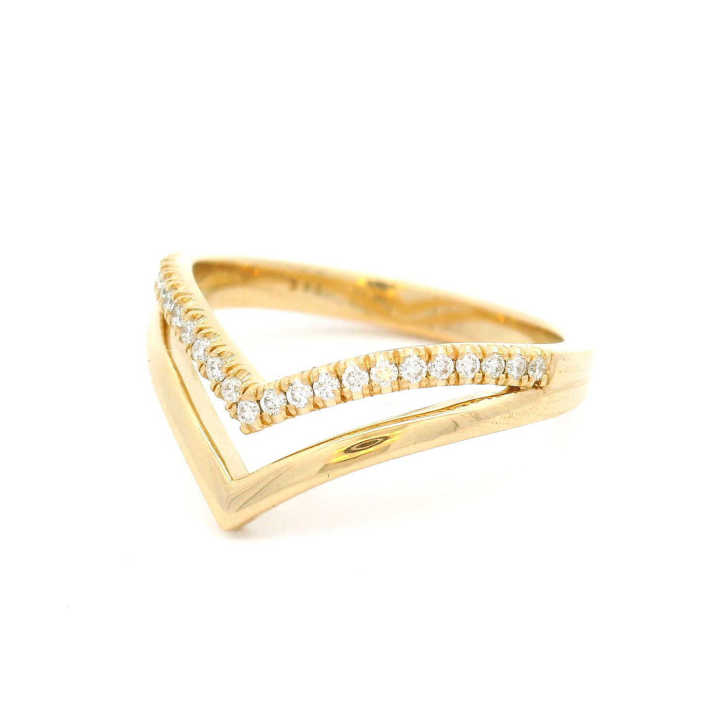 14k yellow ring bead set with 0.12cts total weight of diamonds.