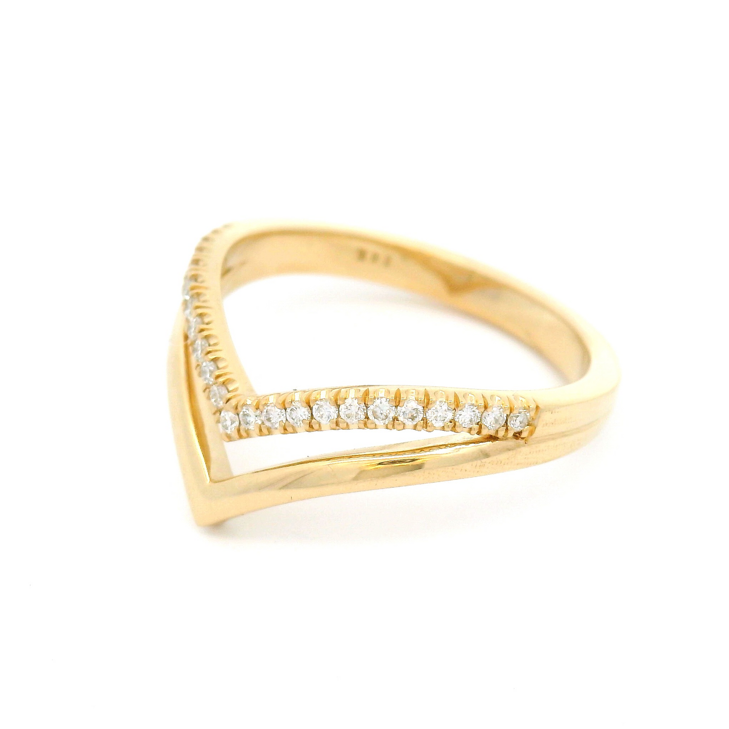 14k yellow ring bead set with 0.12cts total weight of diamonds.