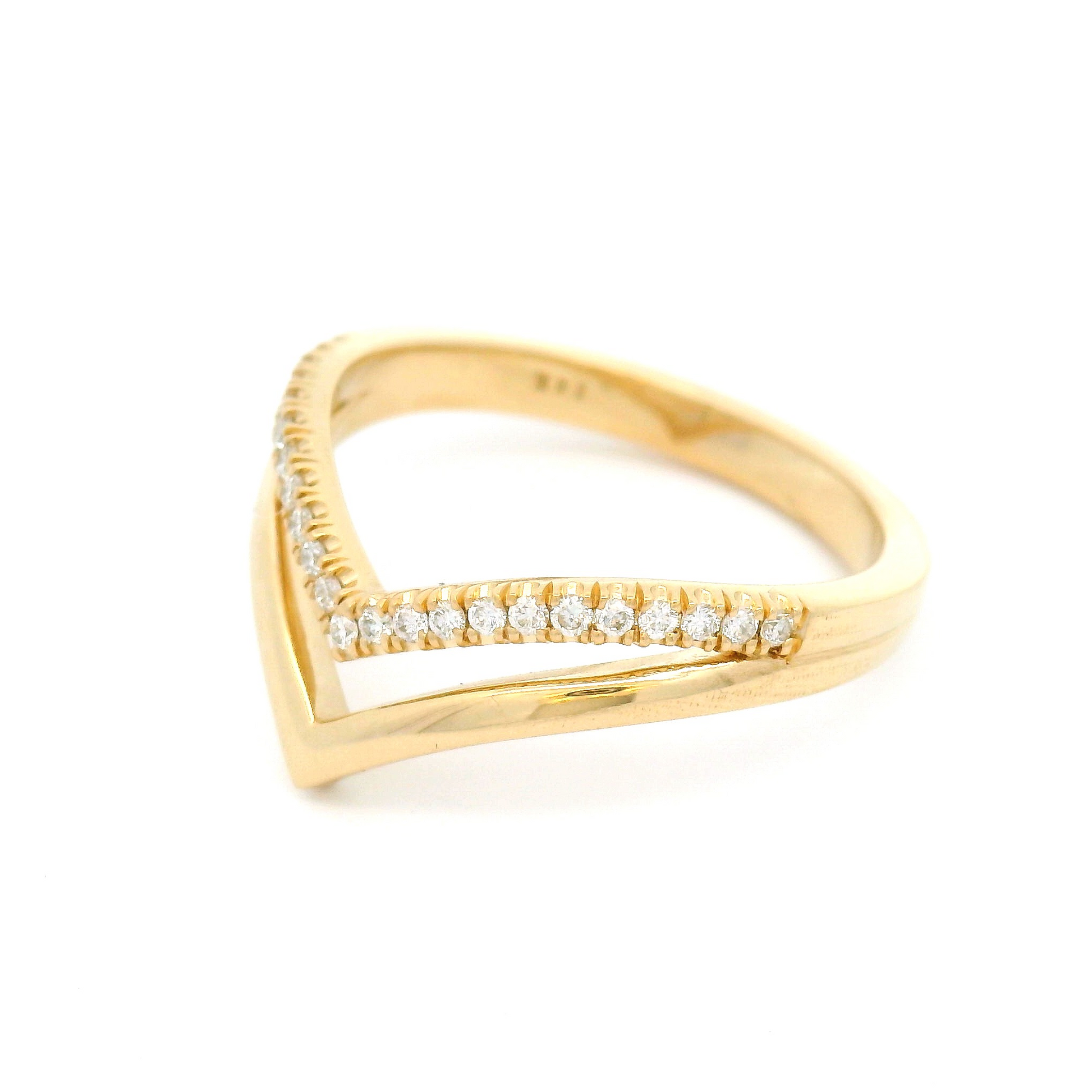 14k yellow ring bead set with 0.12cts total weight of diamonds.