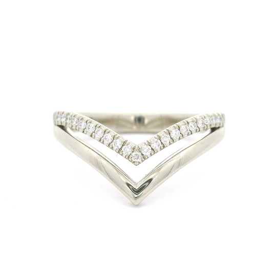 14k White Gold Double Chevron Wedding Band Featuring Natural Diamonds