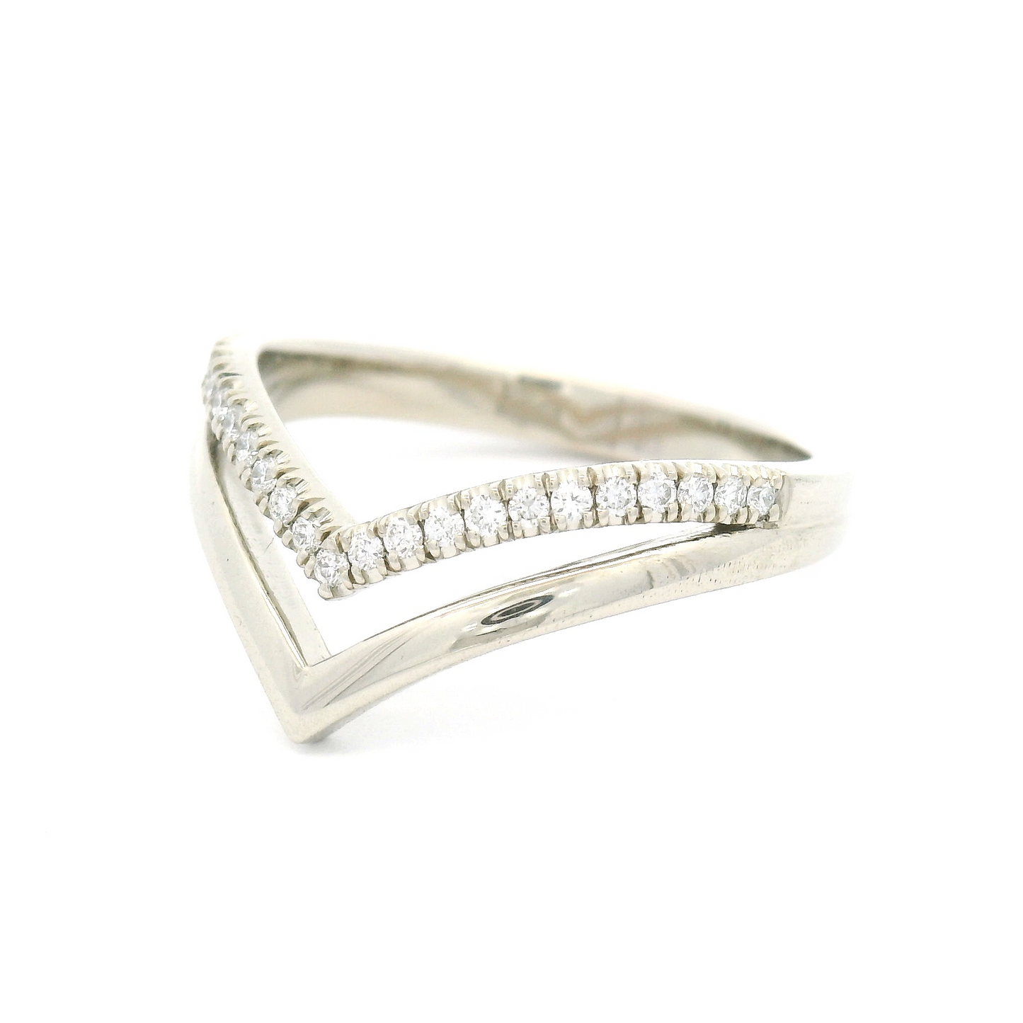14k White Gold Double Chevron Wedding Band Featuring Natural Diamonds