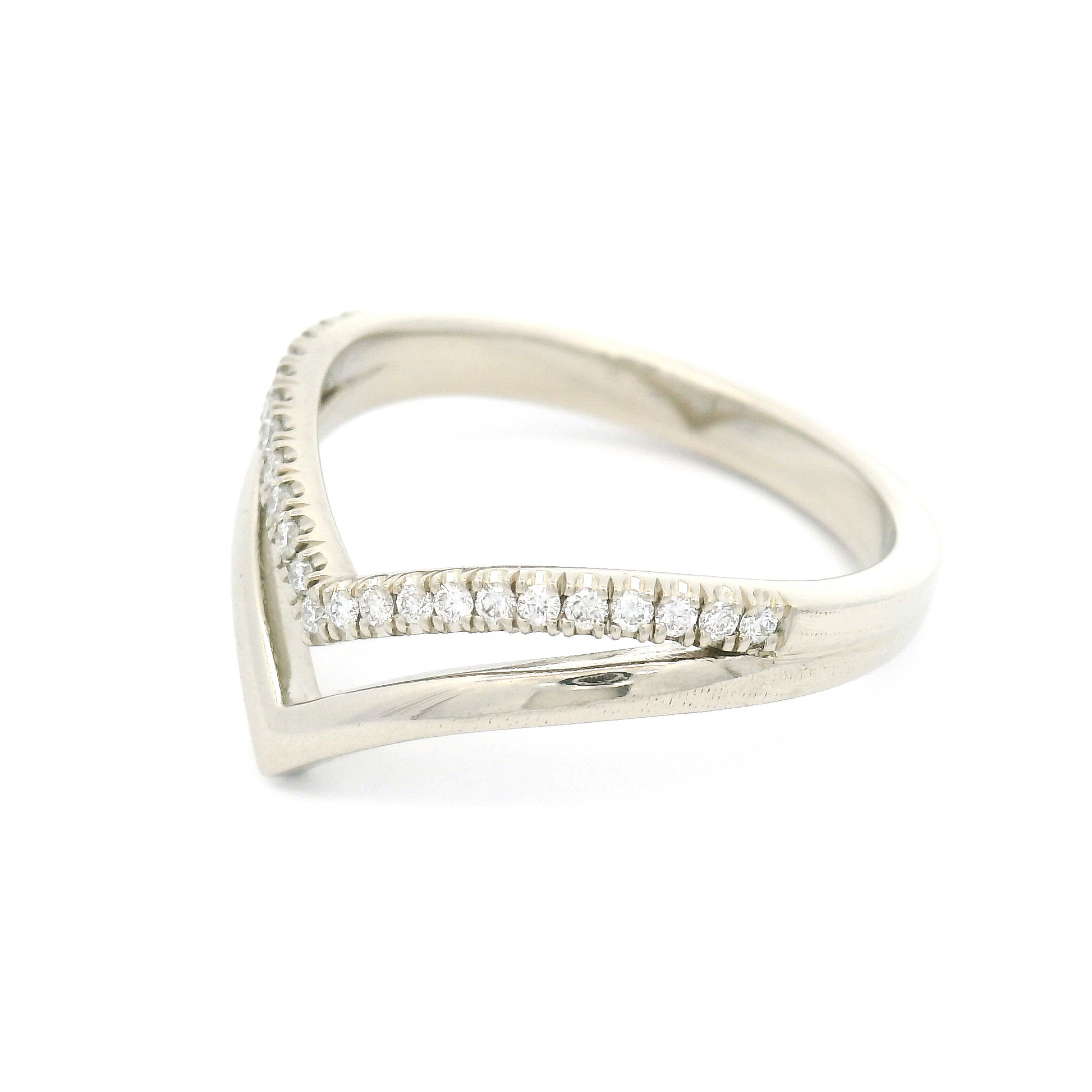 14k White Gold Double Chevron Wedding Band Featuring Natural Diamonds