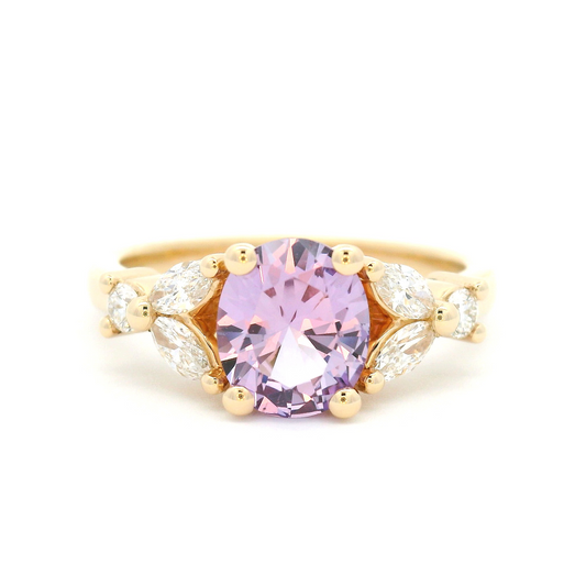 14k Yellow Ring 1.37ct Oval Pink Sapphire and Accent Diamonds