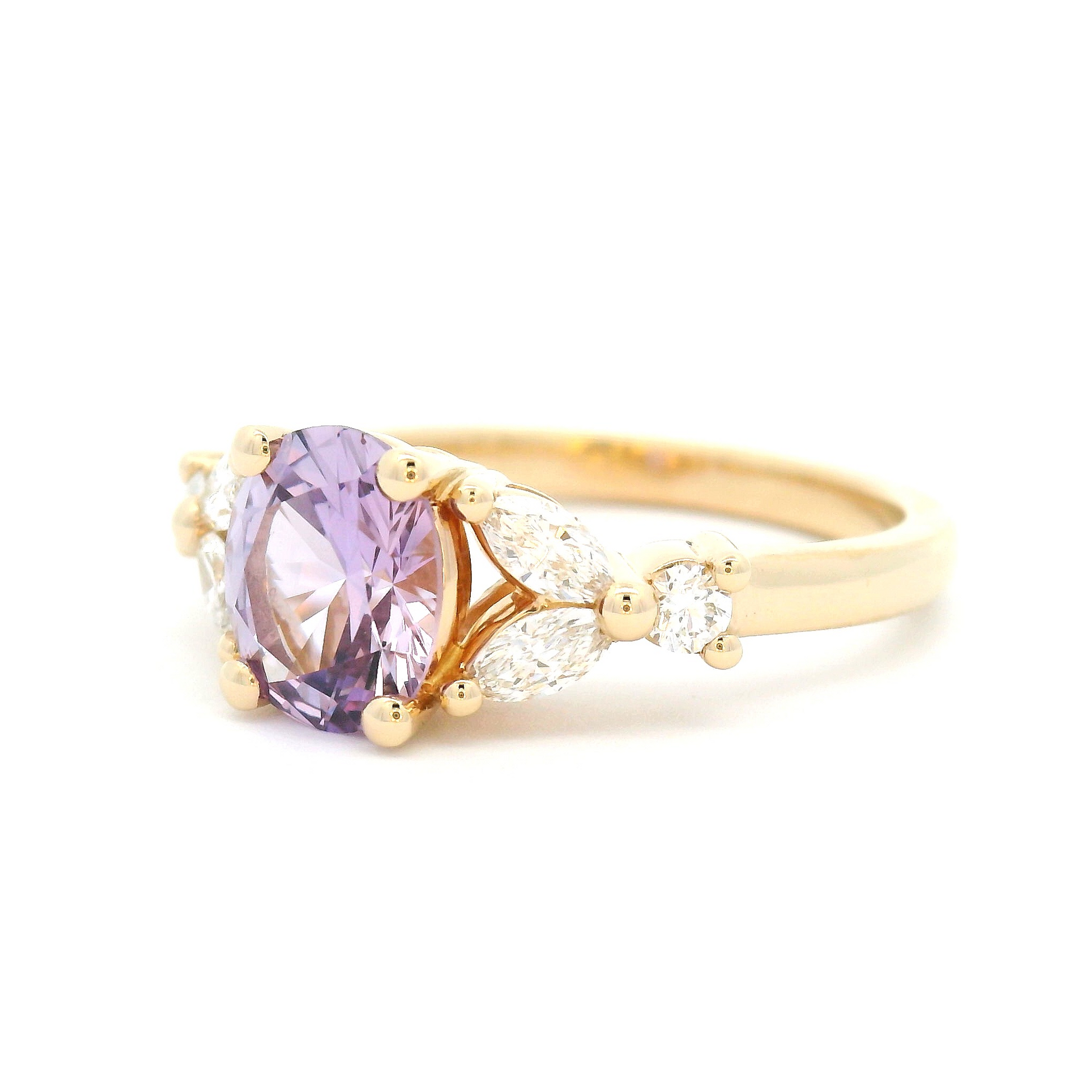 14k Yellow Ring 1.37ct Oval Pink Sapphire and Accent Diamonds