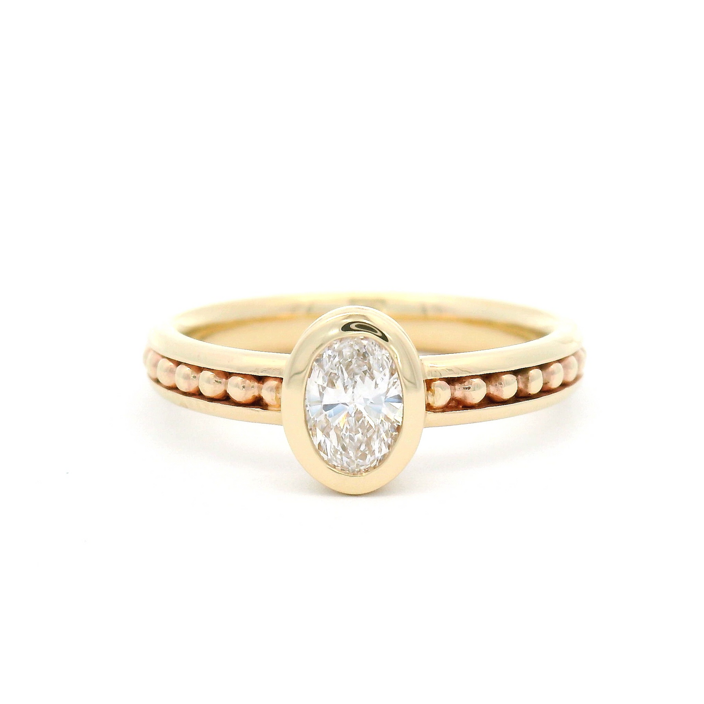 10k Yellow Bead Accented Solitaire with Bezel-Set 0.35ct Lab-Grown Oval Diamond