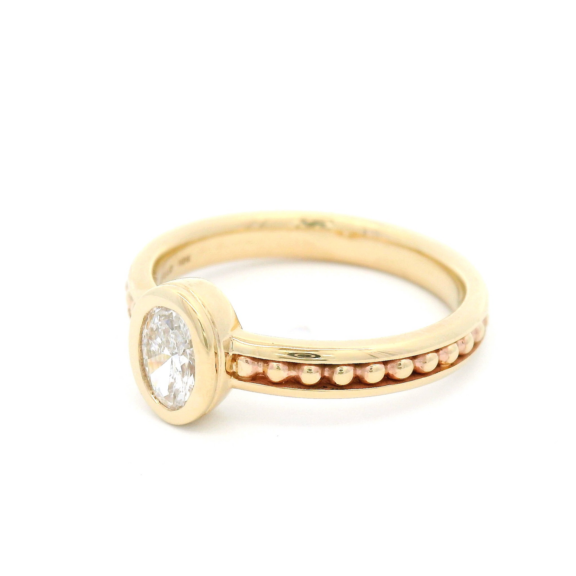 10k Yellow Bead Accented Solitaire with Bezel-Set 0.35ct Lab-Grown Oval Diamond