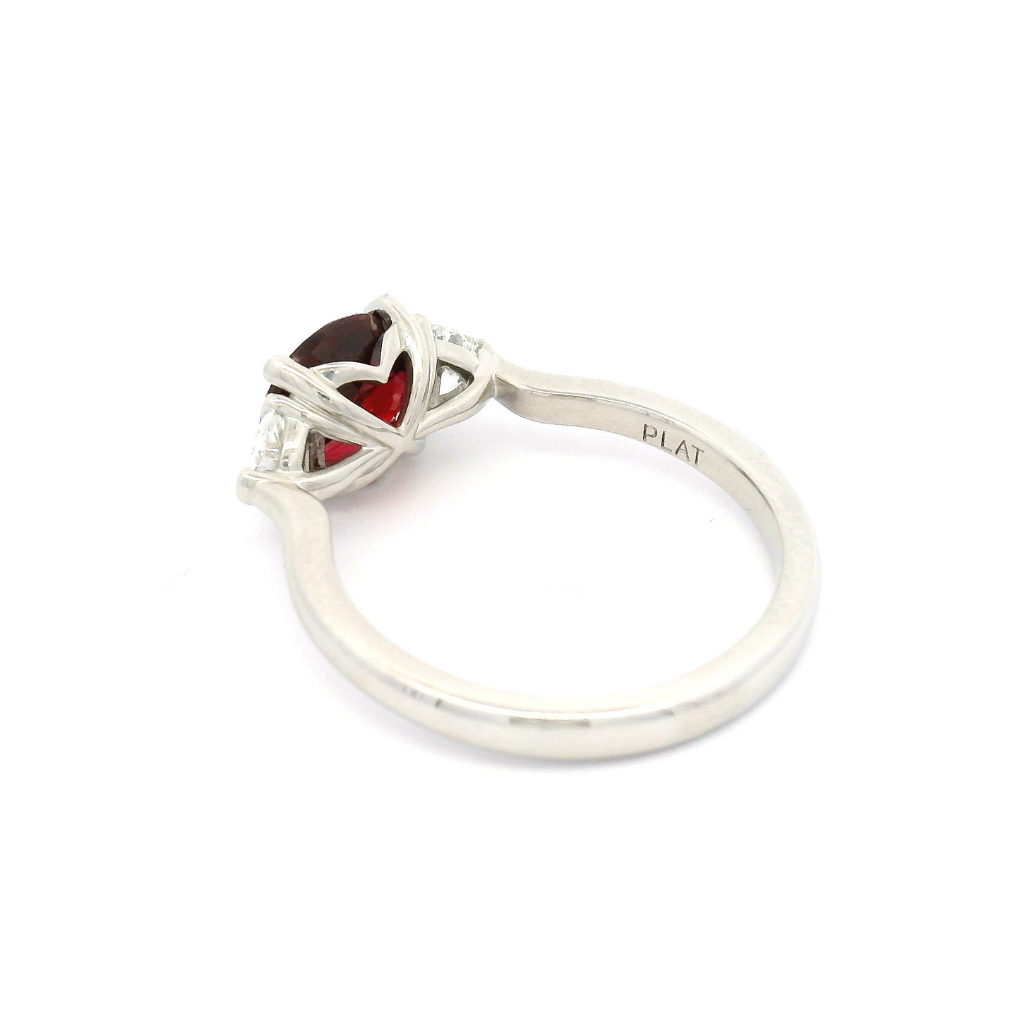 Platinum Three-Stone Ring with Natural 1.6ct Cushion-Cut Ruby & 1/2 Moon Diamonds