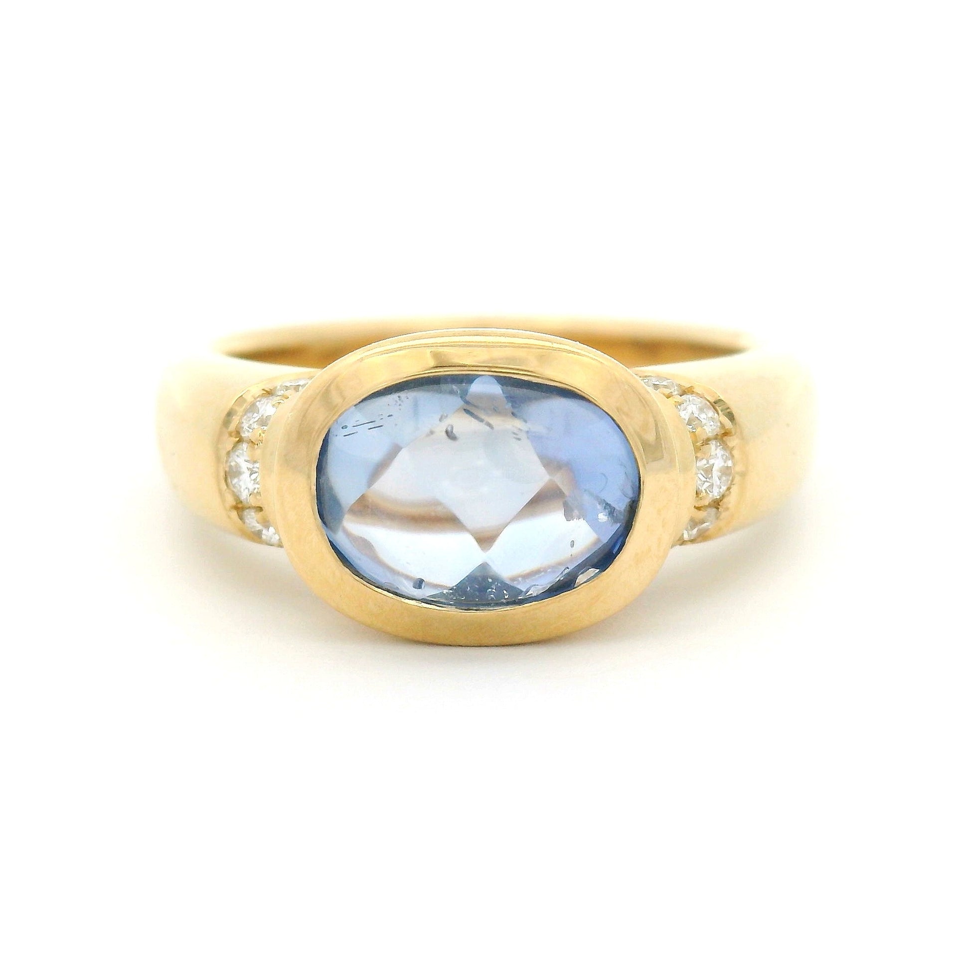 14k Yellow Ring with Natural 2.58ct Oval Blue Sapphire and Accent Diamonds