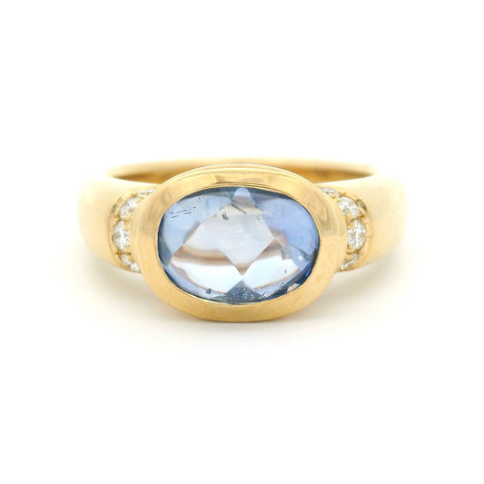 14k Yellow Ring with Natural 2.58ct Oval Blue Sapphire and Accent Diamonds