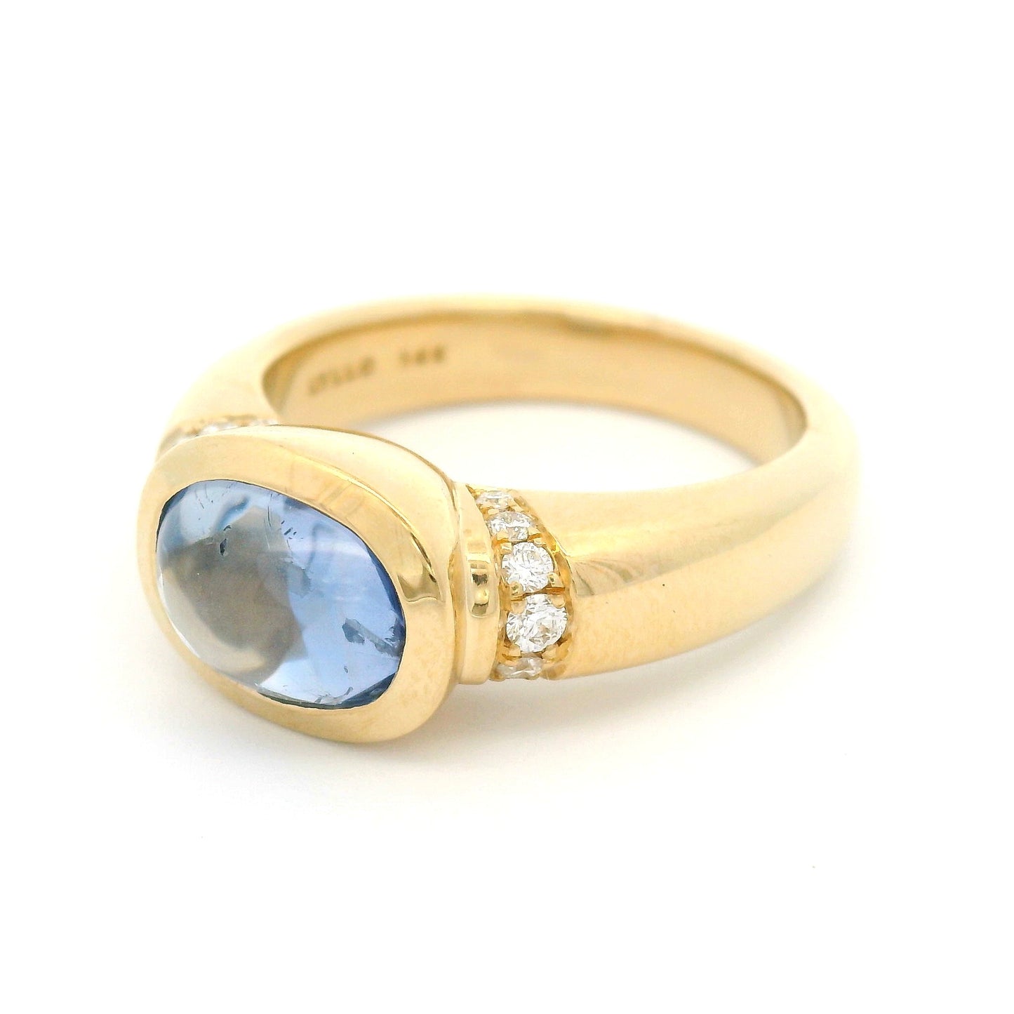 14k Yellow Ring with Natural 2.58ct Oval Blue Sapphire and Accent Diamonds