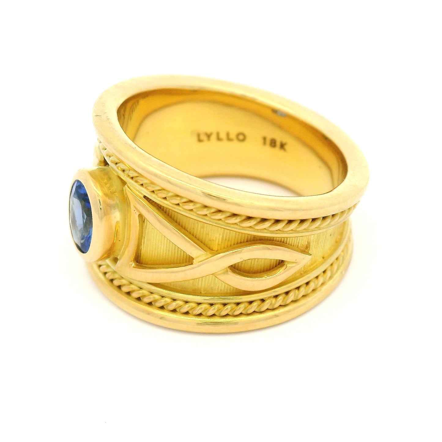 18k Yellow Engraved Ring with Natural 0.54ct Oval Blue Sapphire