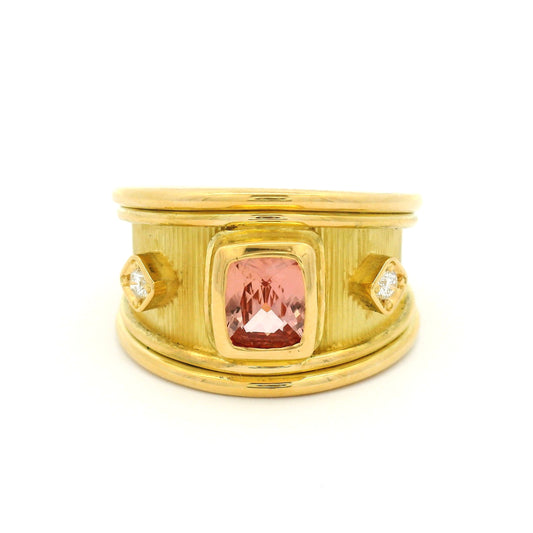 18k Yellow Engraved Ring with Natural 0.92ct Cushion Sapphire and Accent Diamonds