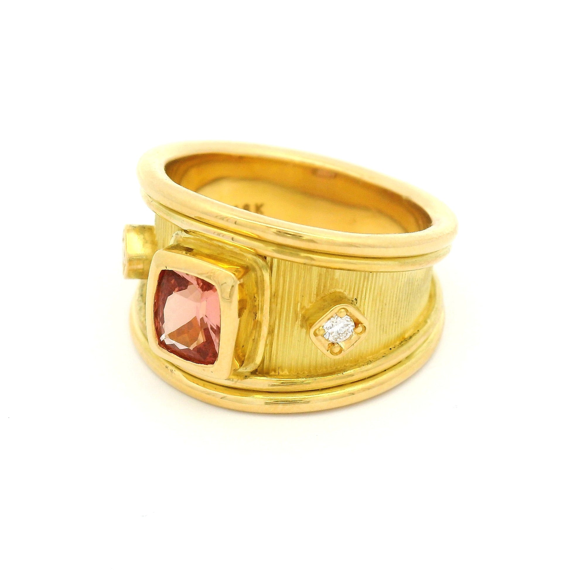 18k Yellow Engraved Ring with Natural 0.92ct Cushion Sapphire and Accent Diamonds