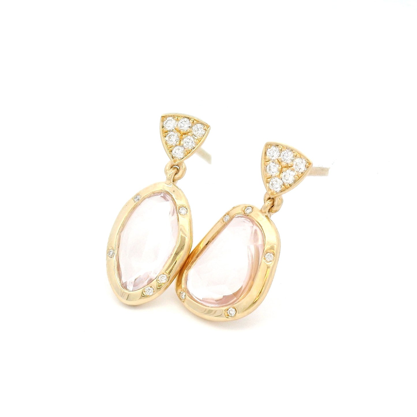 14k Yellow Earrings with 2.33cts Pink Sapphire Rose-Cuts and Accent Natural Diamonds