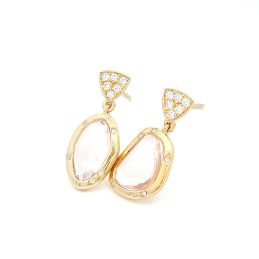 14k Yellow Earrings with 2.33cts Pink Sapphire Rose-Cuts and Accent Natural Diamonds