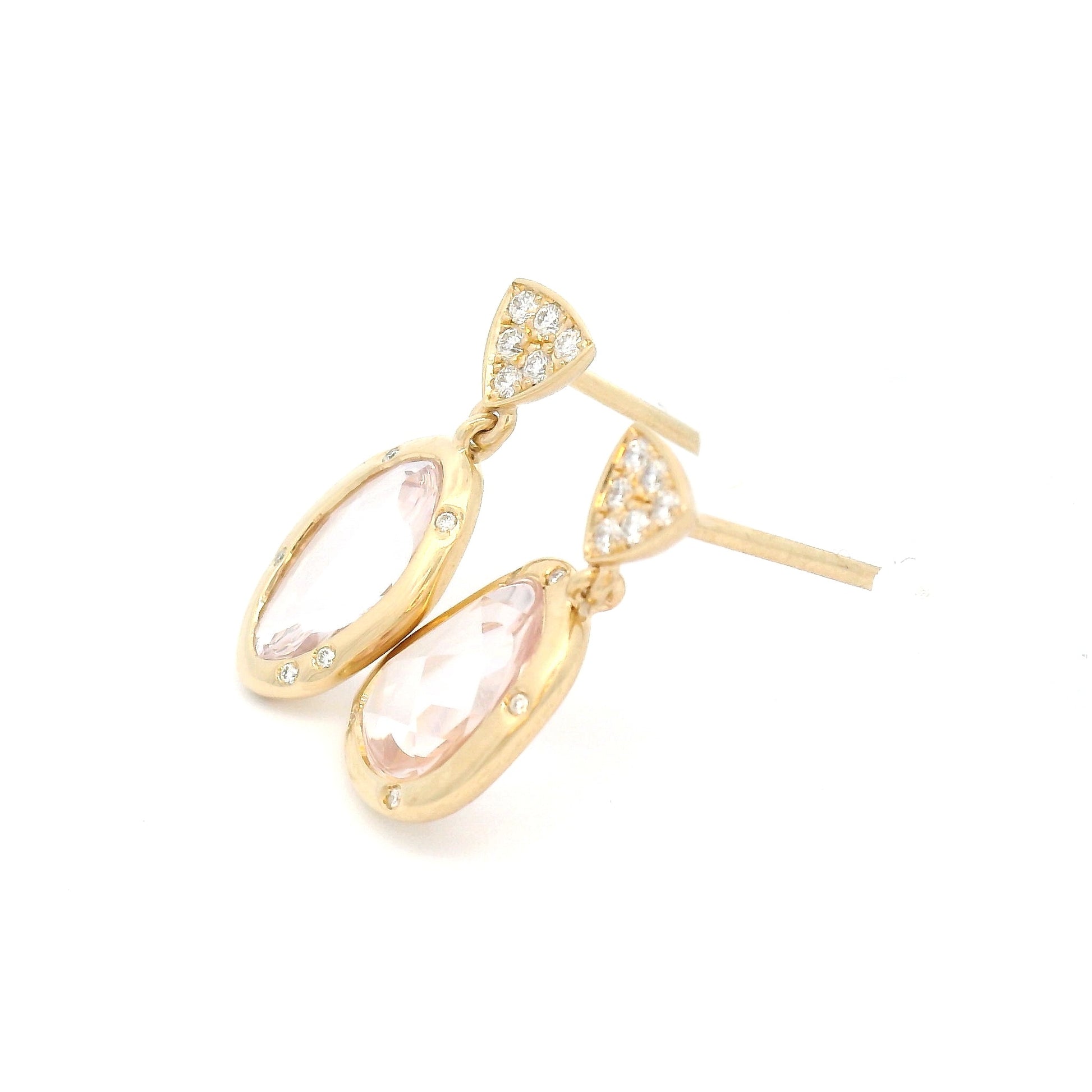 14k Yellow Earrings with 2.33cts Pink Sapphire Rose-Cuts and Accent Natural Diamonds