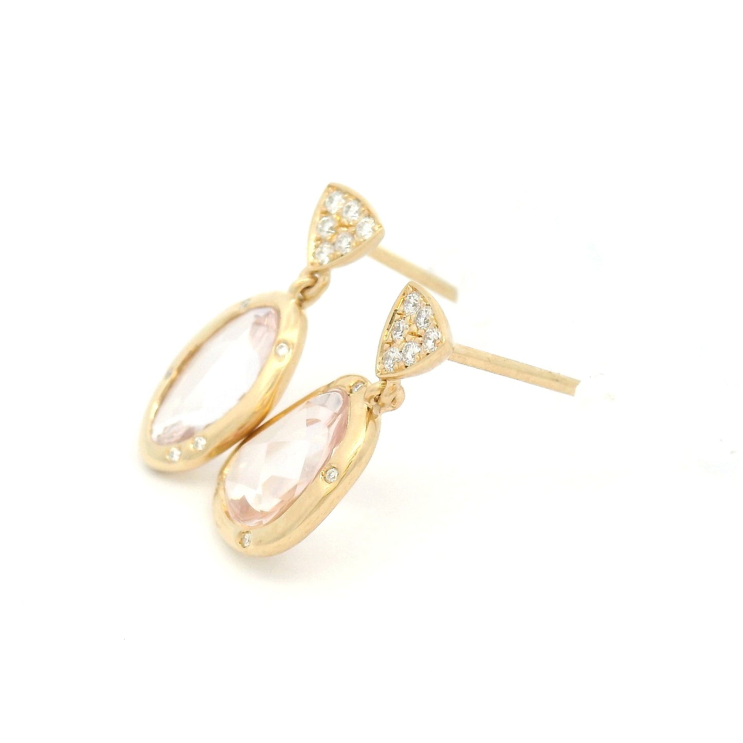 14k Yellow Earrings with 2.33cts Pink Sapphire Rose-Cuts and Accent Natural Diamonds