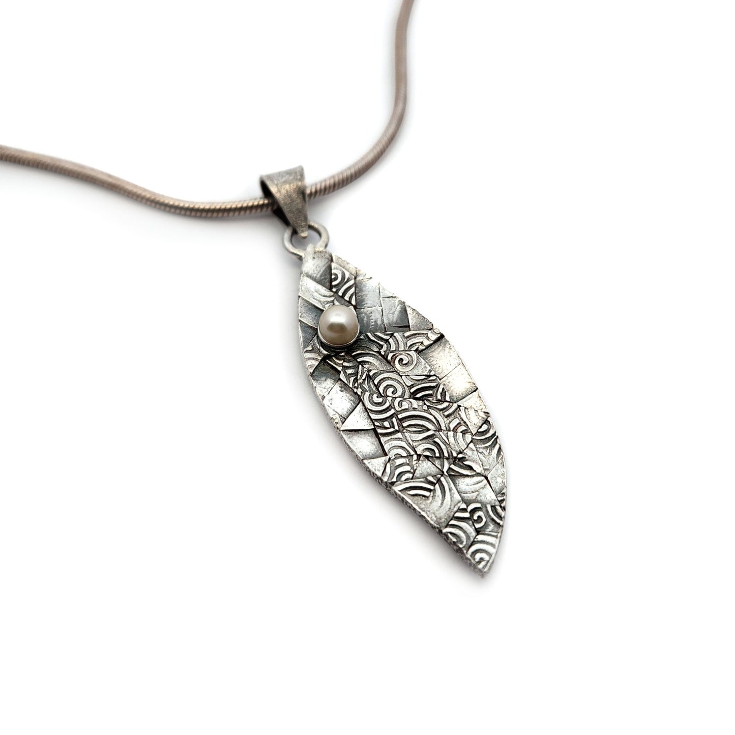 Bojagi Silver Leaf & Pearl Pendant