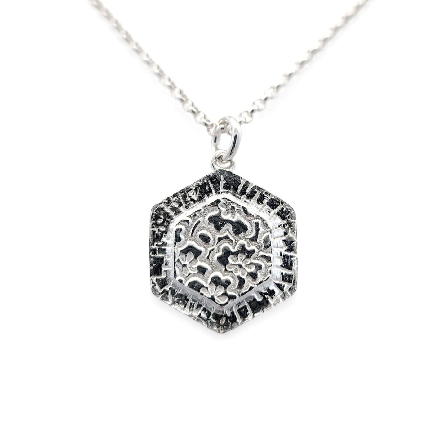Bojagi Silver Hexagon Pendant