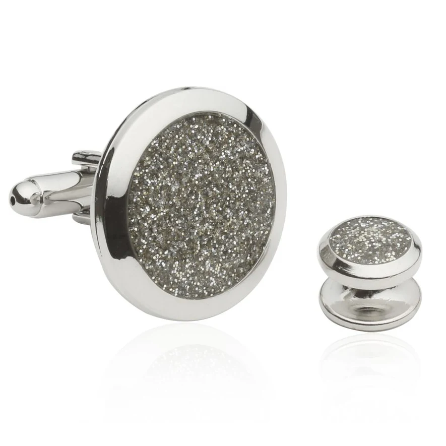 Silver Diamond Dust Tuxedo Cufflinks and Studs