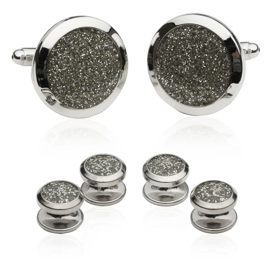Silver Diamond Dust Tuxedo Cufflinks and Studs