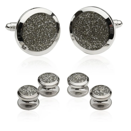 Silver Diamond Dust Tuxedo Cufflinks and Studs