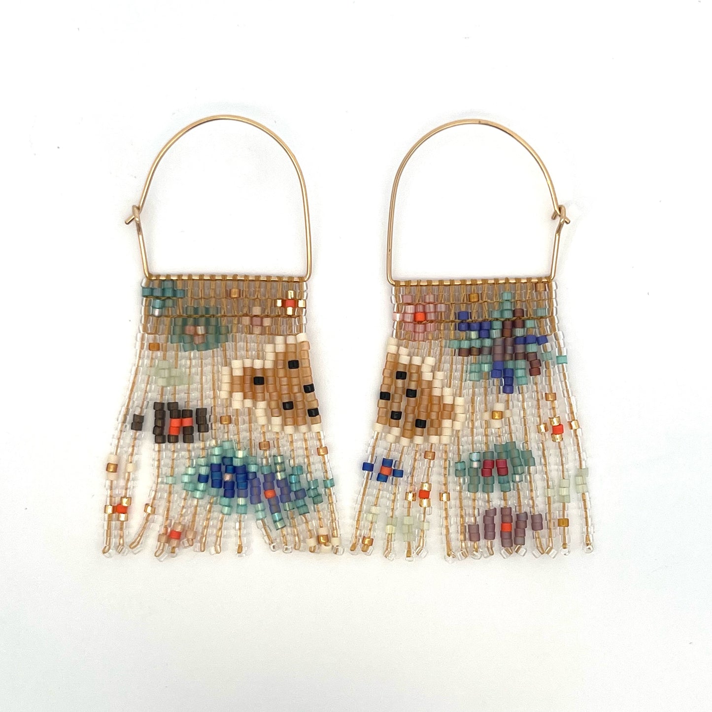 Cream and Tan Multi-Bead Earrings