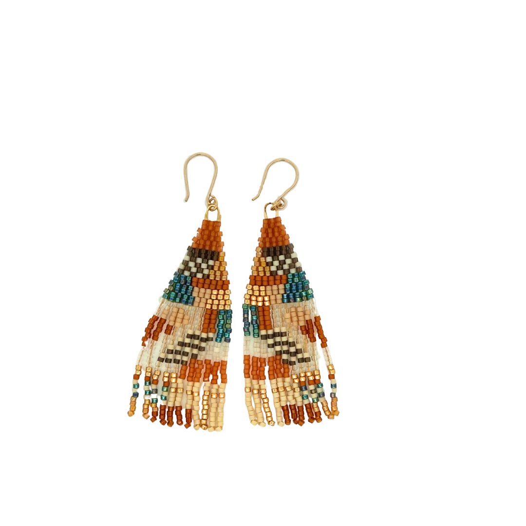 Orange & Teal Block Multi-Bead Earrings