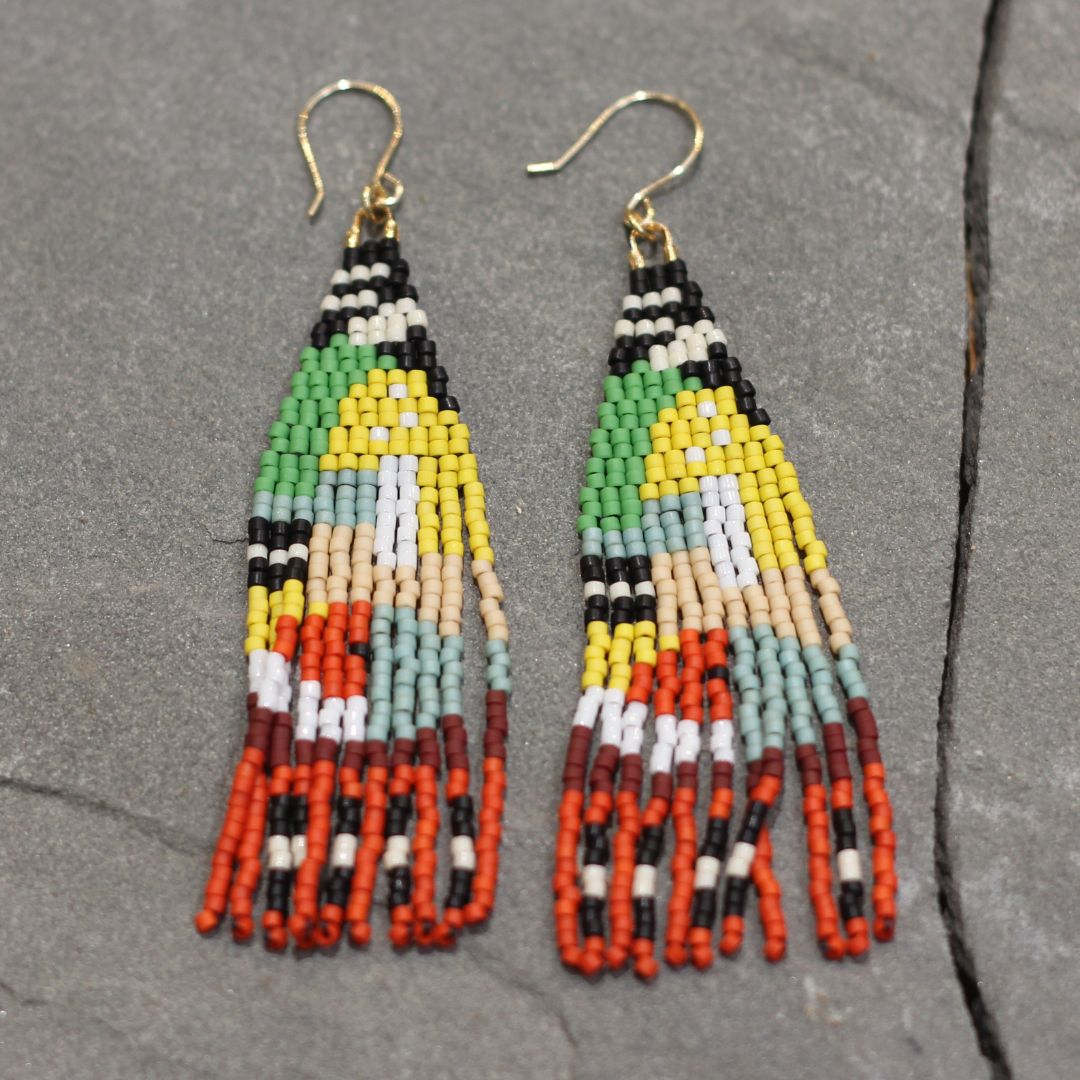 Yellow and Red Multi-Bead Earrings