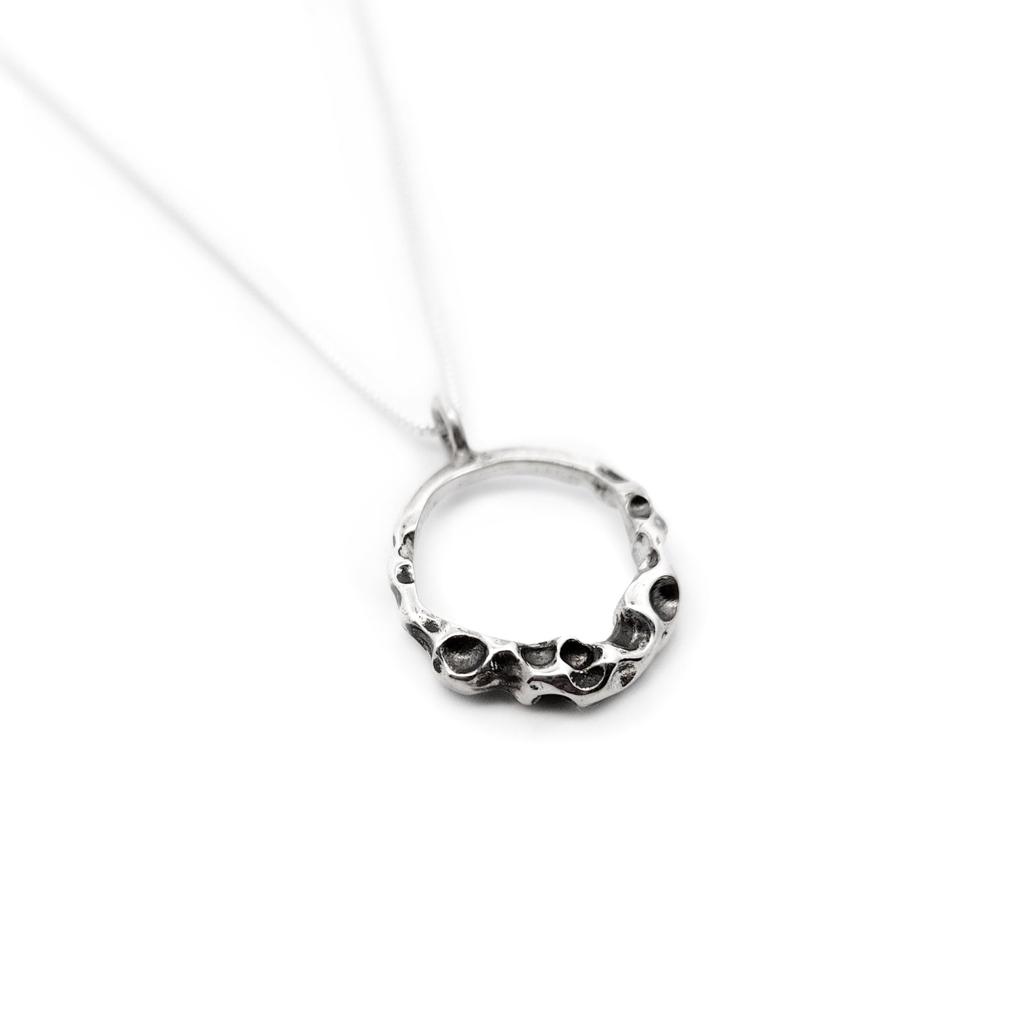 Sterling Silver Organic Open Circle Textured Necklace