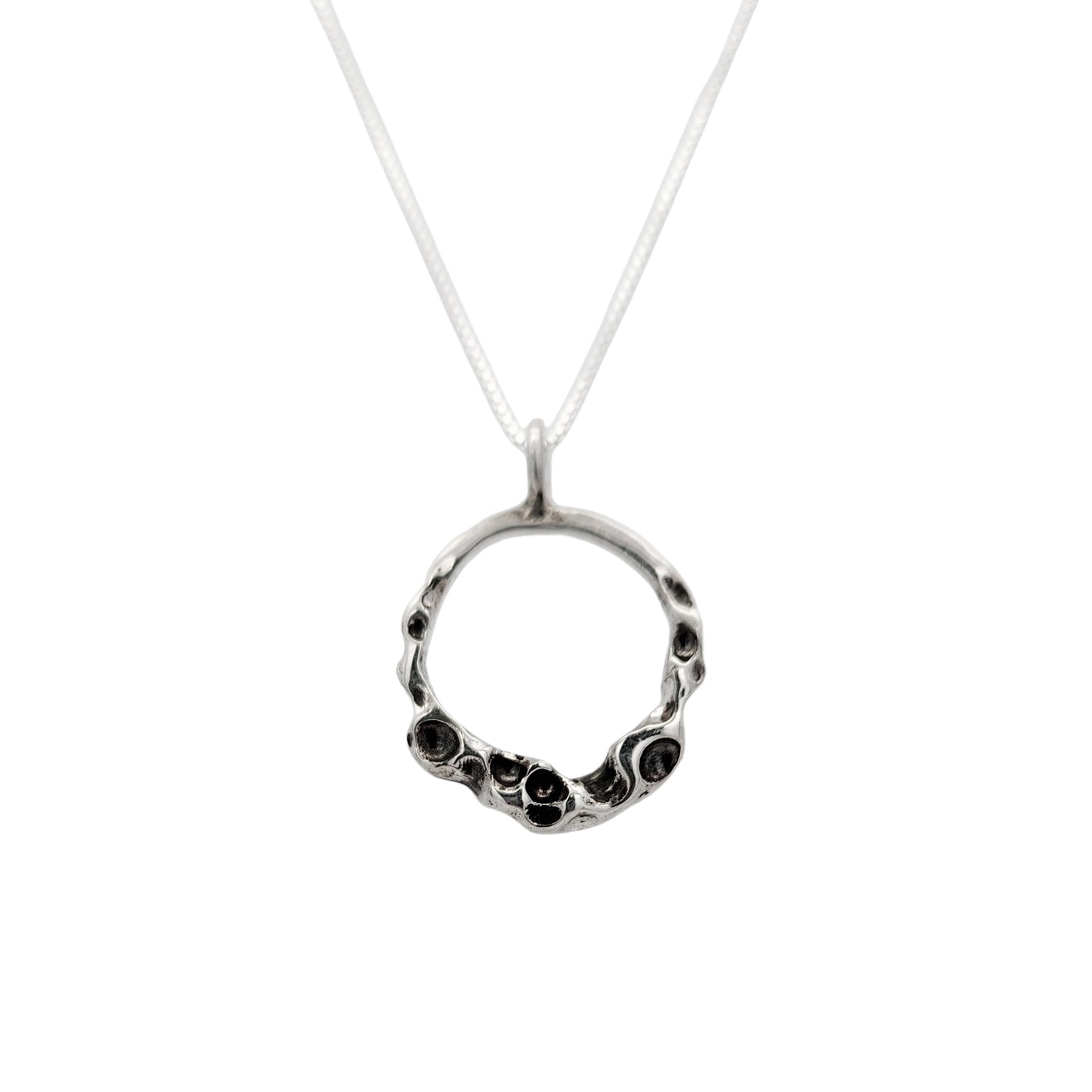 Sterling Silver Organic Open Circle Textured Necklace