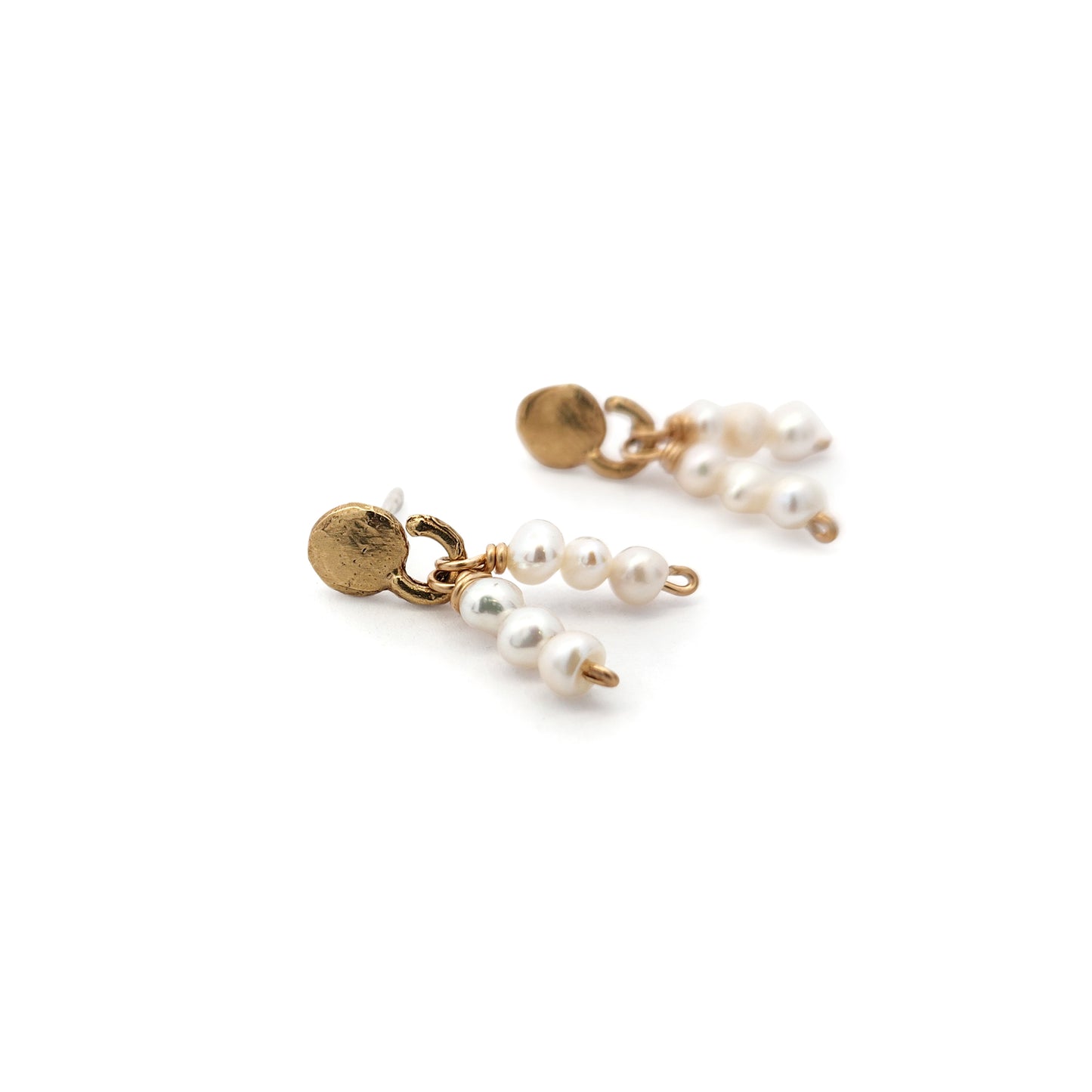 Round Brass Organic Pearl Drop Earrings