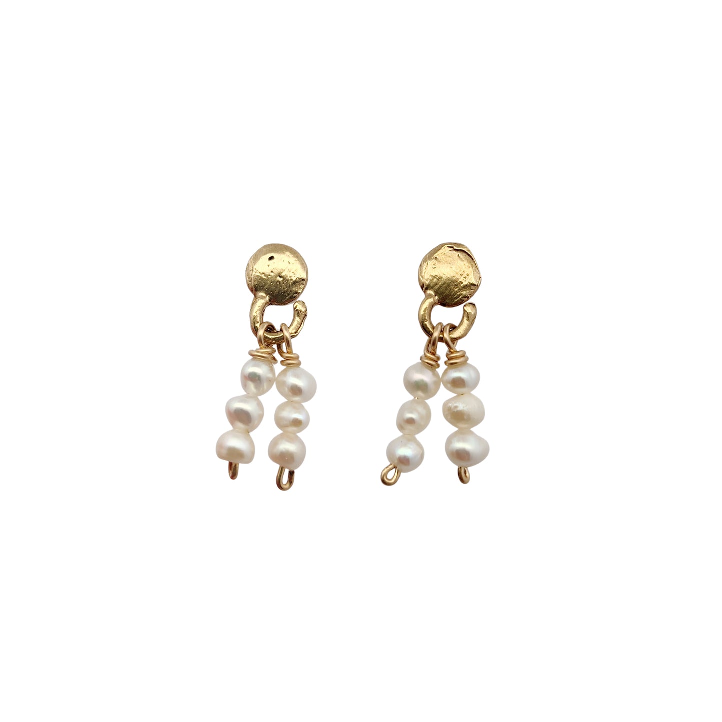 Round Brass Organic Pearl Drop Earrings