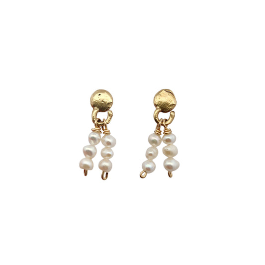 Round Brass Organic Pearl Drop Earrings