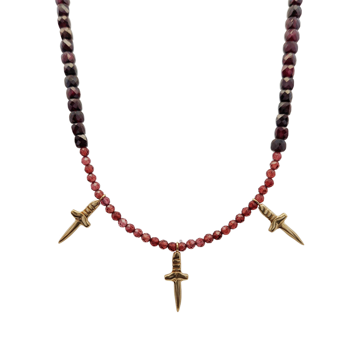 Garnet & Brass Dagger Necklace