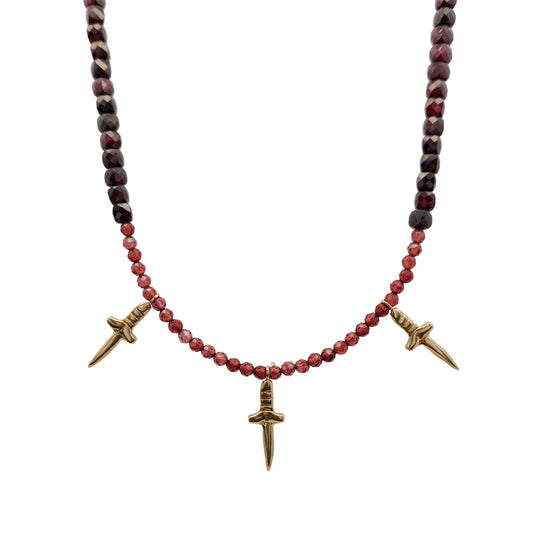 Garnet & Brass Dagger Necklace