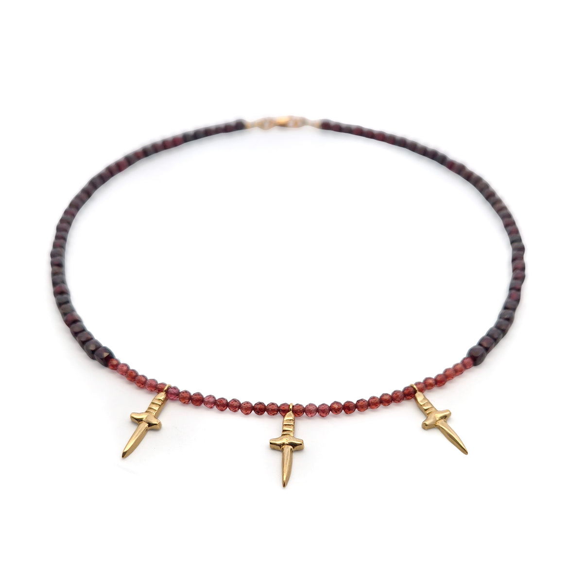 Garnet & Brass Dagger Necklace