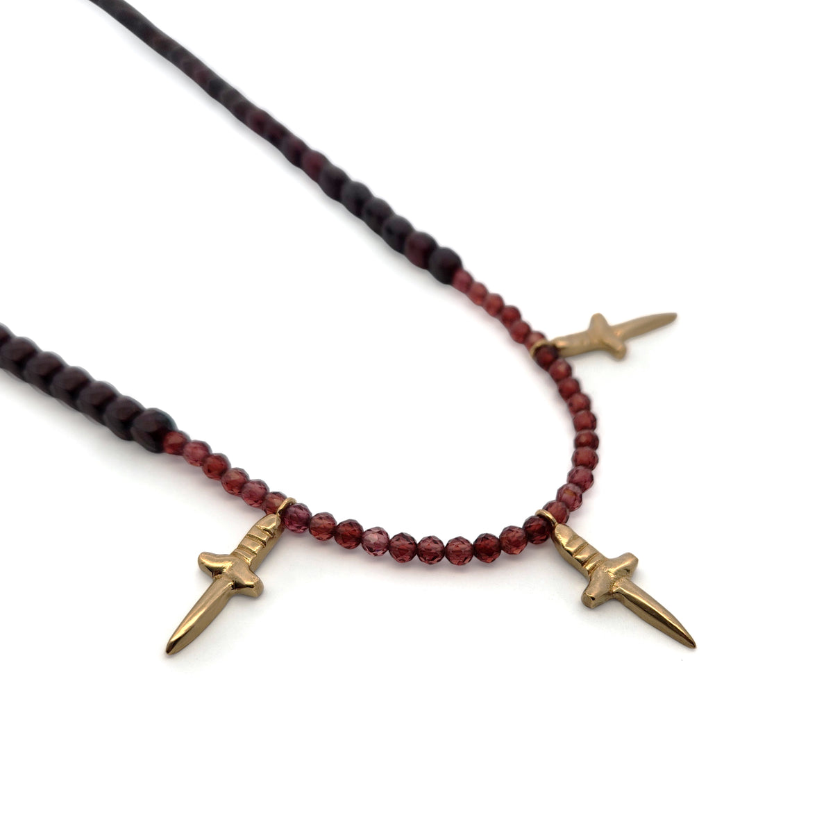 Garnet & Brass Dagger Necklace