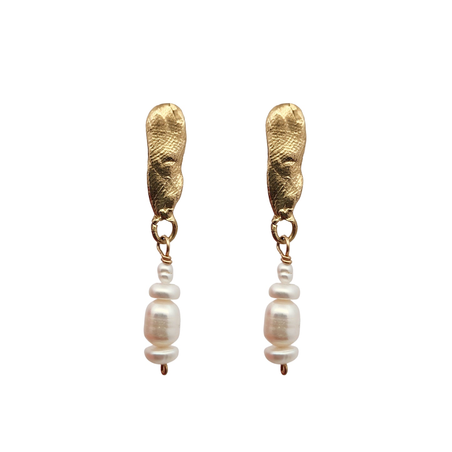 Brass Organic Long Pearl Drop Earrings