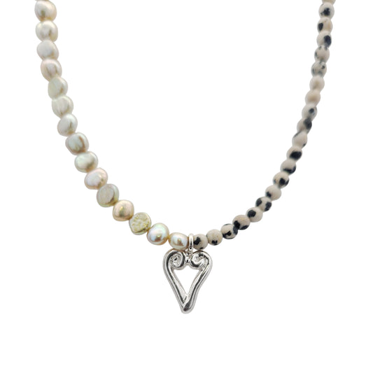 Sterling Silver Heart & Pearl Necklace